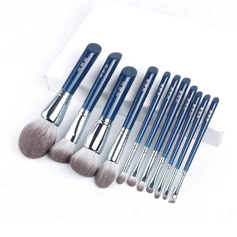 Conjunto de pincéis de maquiagem 11 pçs e kit de fibra super macia, pincel de pó para sombra e base de rosto e olhos de alta qualidade