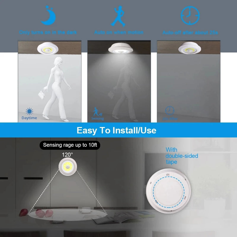 Lâmpada noturna led operada por bateria, lâmpada sensorizada, sensor de movimento, luz para armário, sem fio, sob as luzes do armário, para escadas, parede, quarto, iluminação