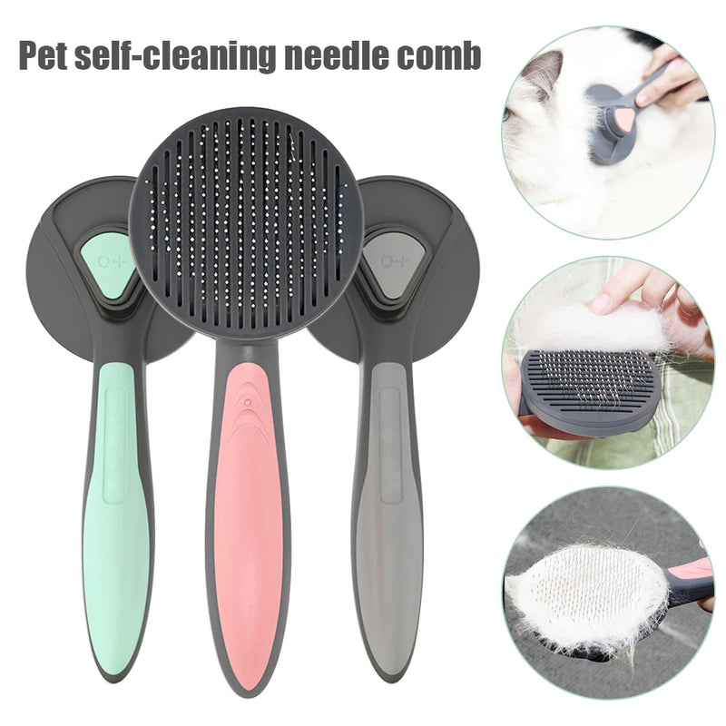 Removedor de pêlos gatos e cães, pente de gato, escova pet, remove emaranhados, auto limpeza da escova.