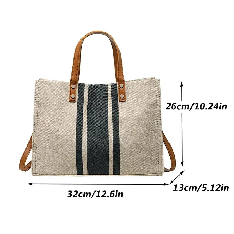 Bolsa de lona listrada com adornos decorativos estilo saco ou balde bolsas femininas alça superior sacola com grande capacidade casual ombro crossbody