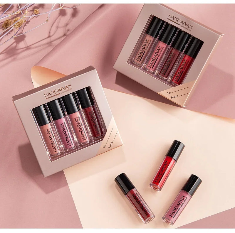 4 Cores Lip Gloss Batom Conjunto Sexy Batom Matte À Prova D 'Água Antiaderente Copo Lip Tint Cosméticos Maquiagem