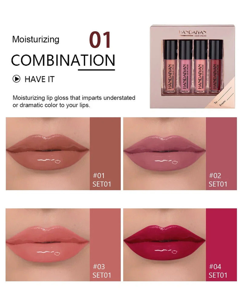 4 Cores Lip Gloss Batom Conjunto Sexy Batom Matte À Prova D 'Água Antiaderente Copo Lip Tint Cosméticos Maquiagem