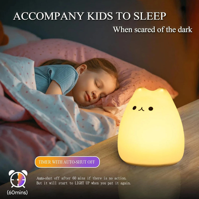 Gato bonito lâmpada gatinho luz da noite para meninas  e Princesas, excelente presente de aniversário para crianças bebê silicone kawaii nightlight decoração do quarto do berçário