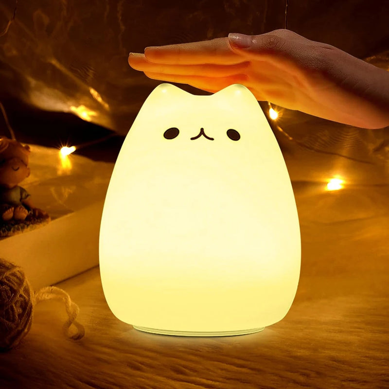 Gato bonito lâmpada gatinho luz da noite para meninas  e Princesas, excelente presente de aniversário para crianças bebê silicone kawaii nightlight decoração do quarto do berçário