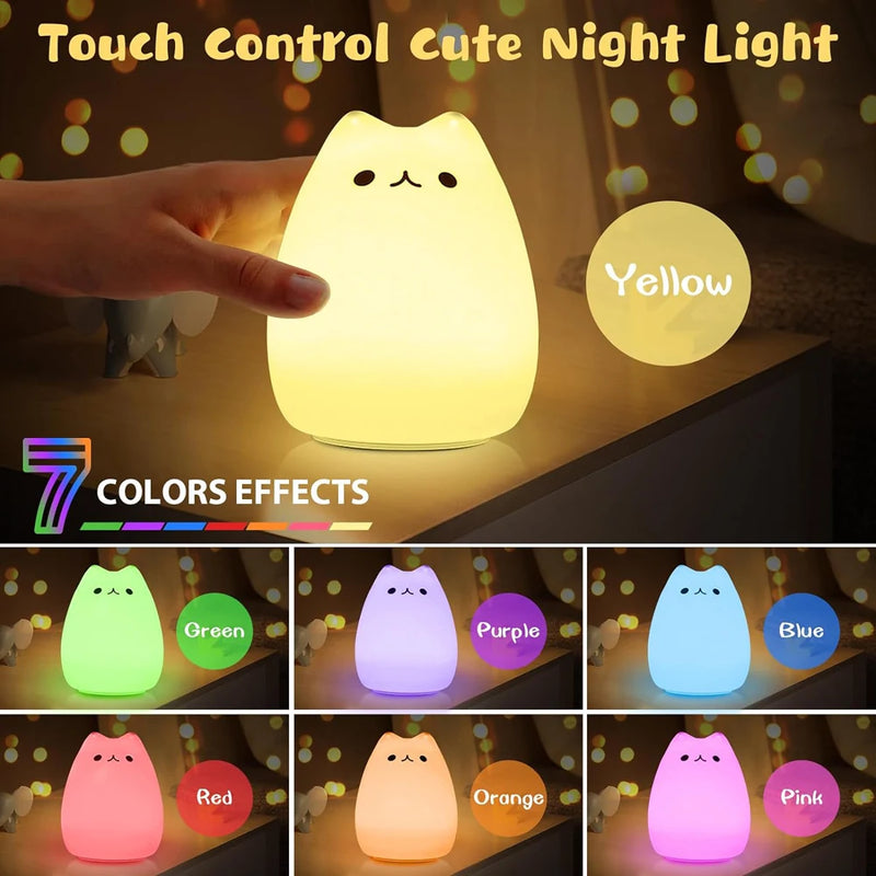 Gato bonito lâmpada gatinho luz da noite para meninas  e Princesas, excelente presente de aniversário para crianças bebê silicone kawaii nightlight decoração do quarto do berçário