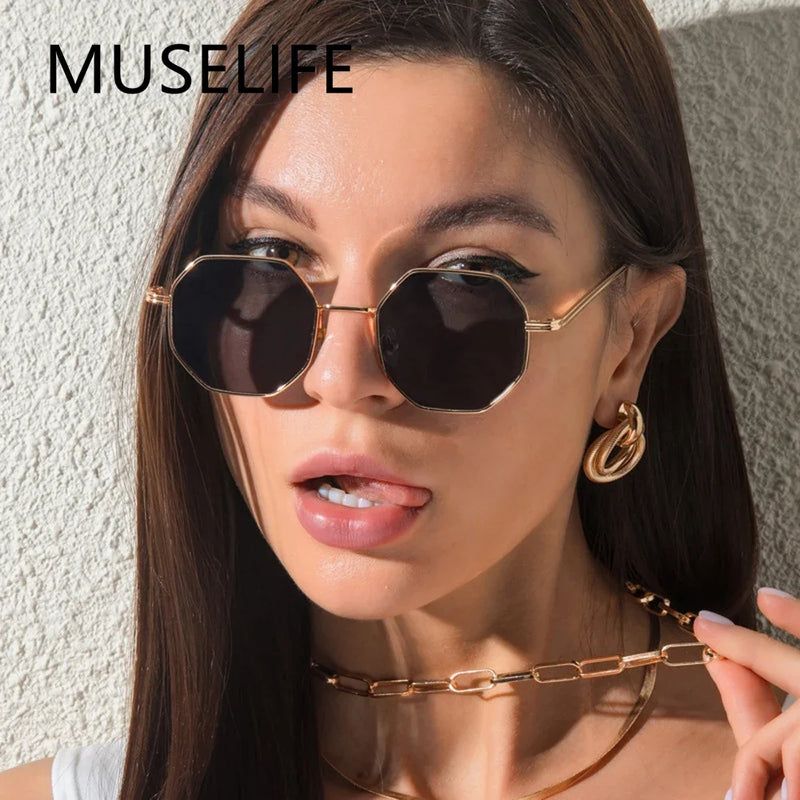 MUSELIFE Óculos de Sol Polígono Homens Vintage Octagon Metal Óculos de Sol para Mulheres Princesas Marca de Luxo Óculos de Sol para pessoas de bom gosto